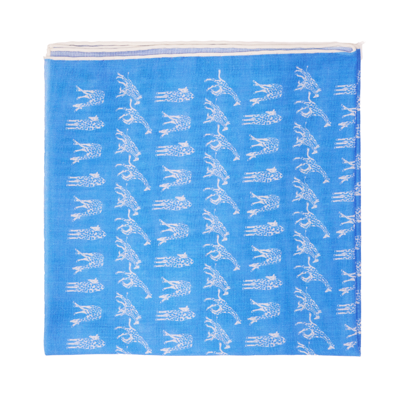 Pochette bleu ciel & blanc - Motif Animaux - Laine & Soie