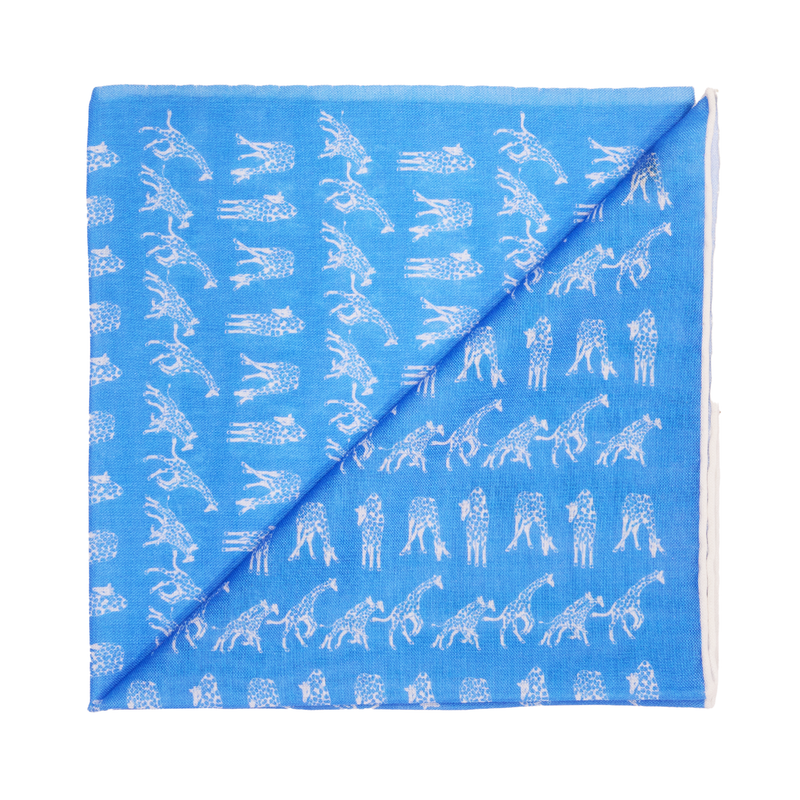 Pochette bleu ciel & blanc - Motif Animaux - Laine & Soie