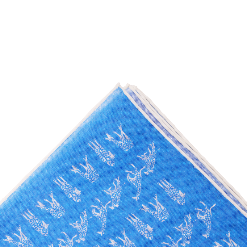 Pochette bleu ciel & blanc - Motif Animaux - Laine & Soie