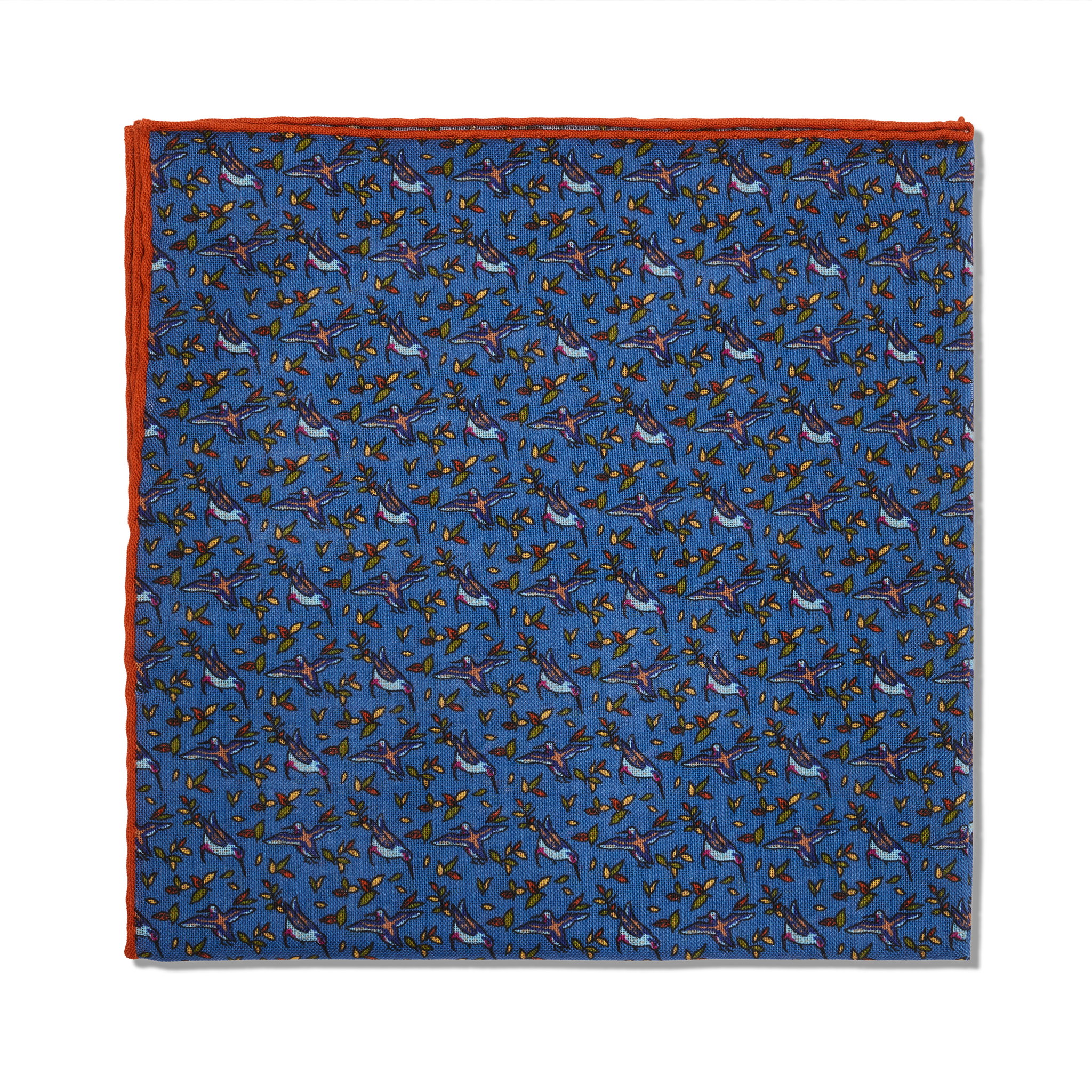 Einstecktuch Himmelblau & Orange - Vogelmotiv - Wolle & Seide