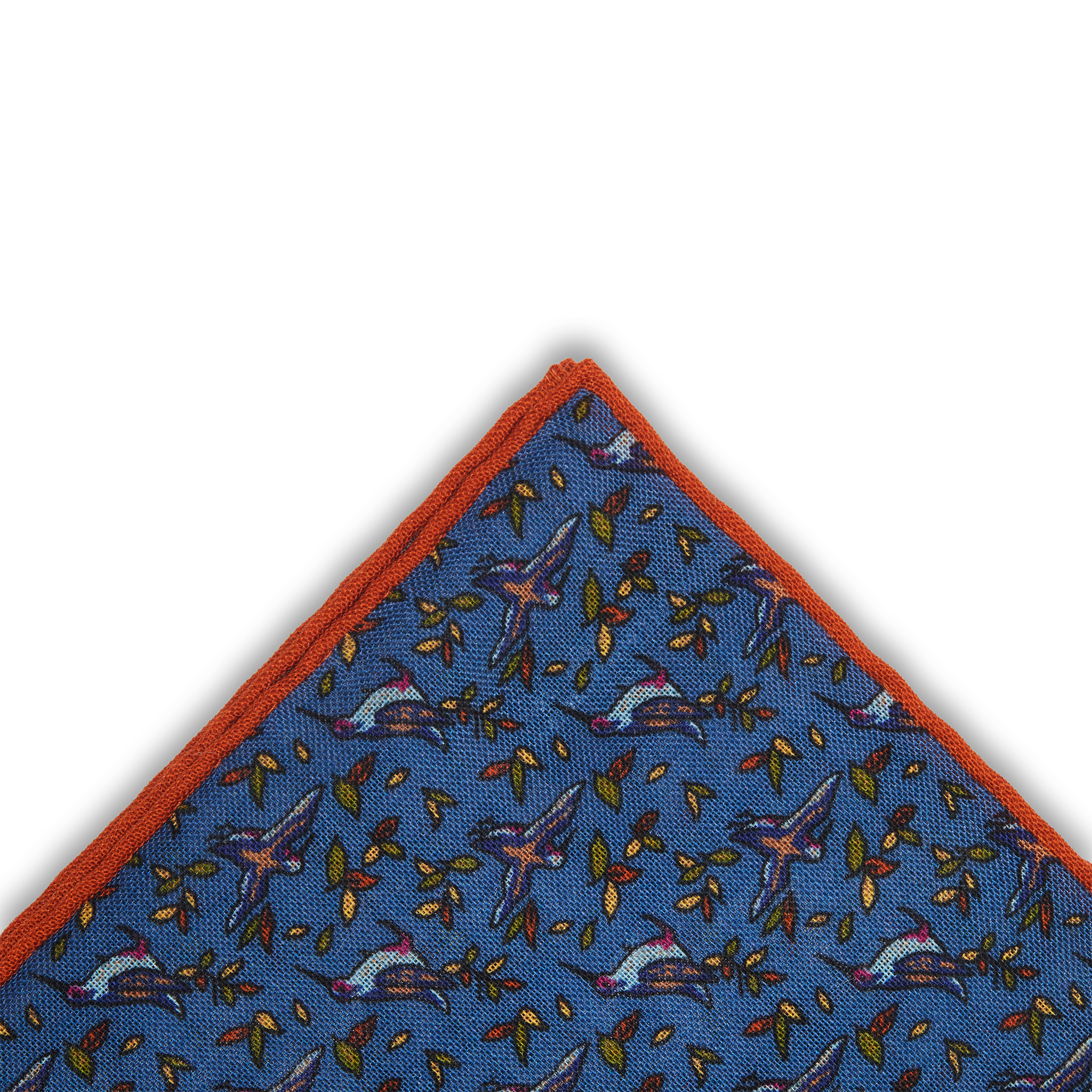 Einstecktuch Himmelblau & Orange - Vogelmotiv - Wolle & Seide