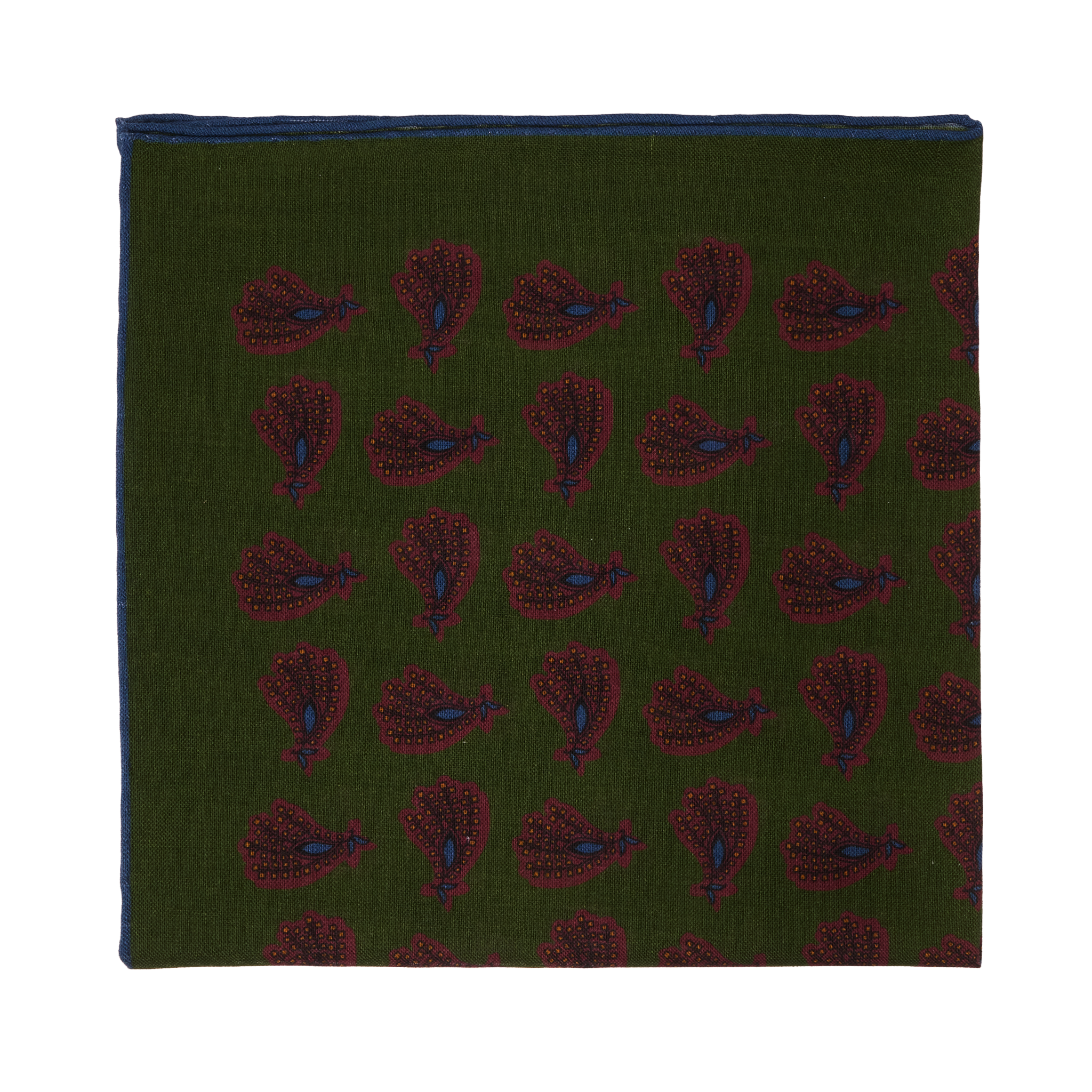 Einstecktuch Khakigrün & bordeaux & Blau - Paisley-Muster - Wolle & Seide