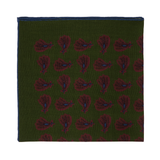 Pochette vert kaki & bordeaux & bleu - Motif Paisley - Laine & Soie