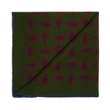 Pochette vert kaki & bordeaux & bleu - Motif Paisley - Laine & Soie