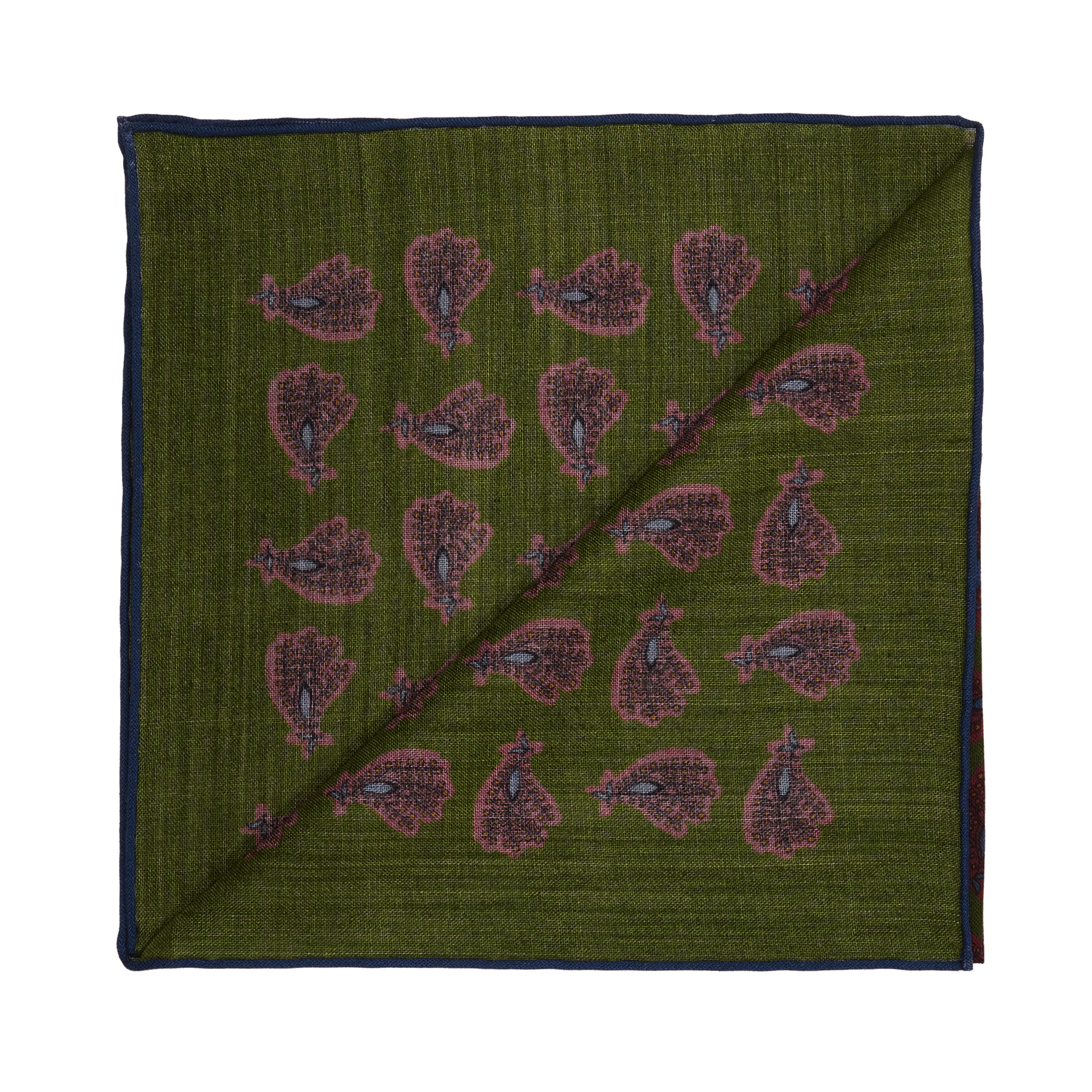 Einstecktuch Khakigrün & bordeaux & Blau - Paisley-Muster - Wolle & Seide
