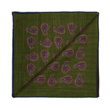 Pochette vert kaki & bordeaux & bleu - Motif Paisley - Laine & Soie