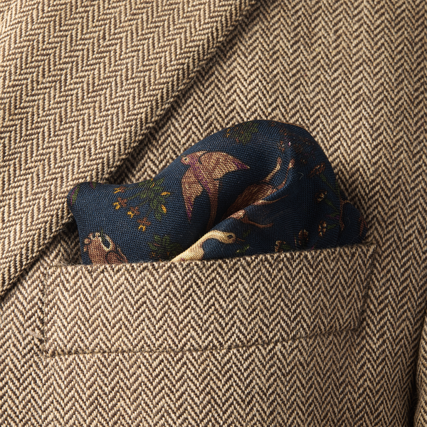 Pochette marine & vert - Motif Animaux - Laine & Soie