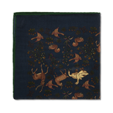 Pochette marine & vert - Motif Animaux - Laine & Soie