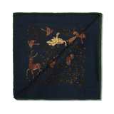 Pochette marine & vert - Motif Animaux - Laine & Soie