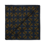 Pochette bleu nuit & jaune - Motif Animaux - Laine & Soie