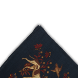Pochette bleu nuit & marron - Motif Animaux - Laine & Soie