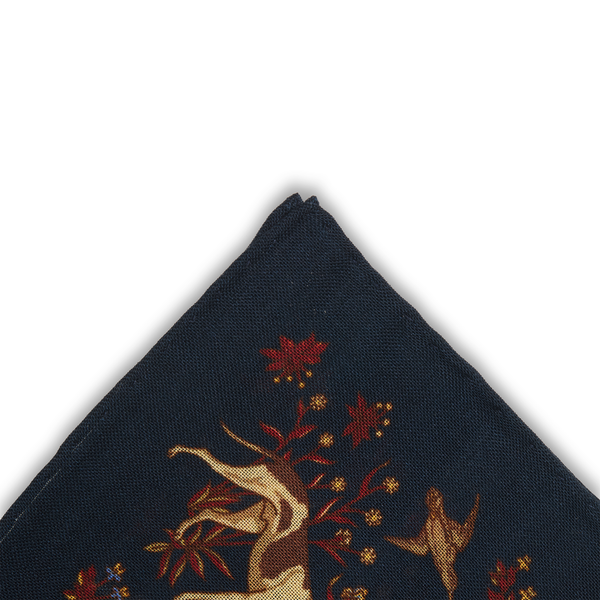 Pochette bleu nuit & marron - Motif Animaux - Laine & Soie