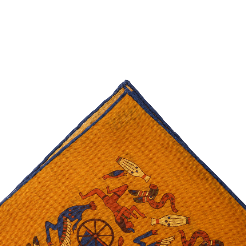 Pochette Ocre & Bleu - Motif Égypte antique - Laine & Soie