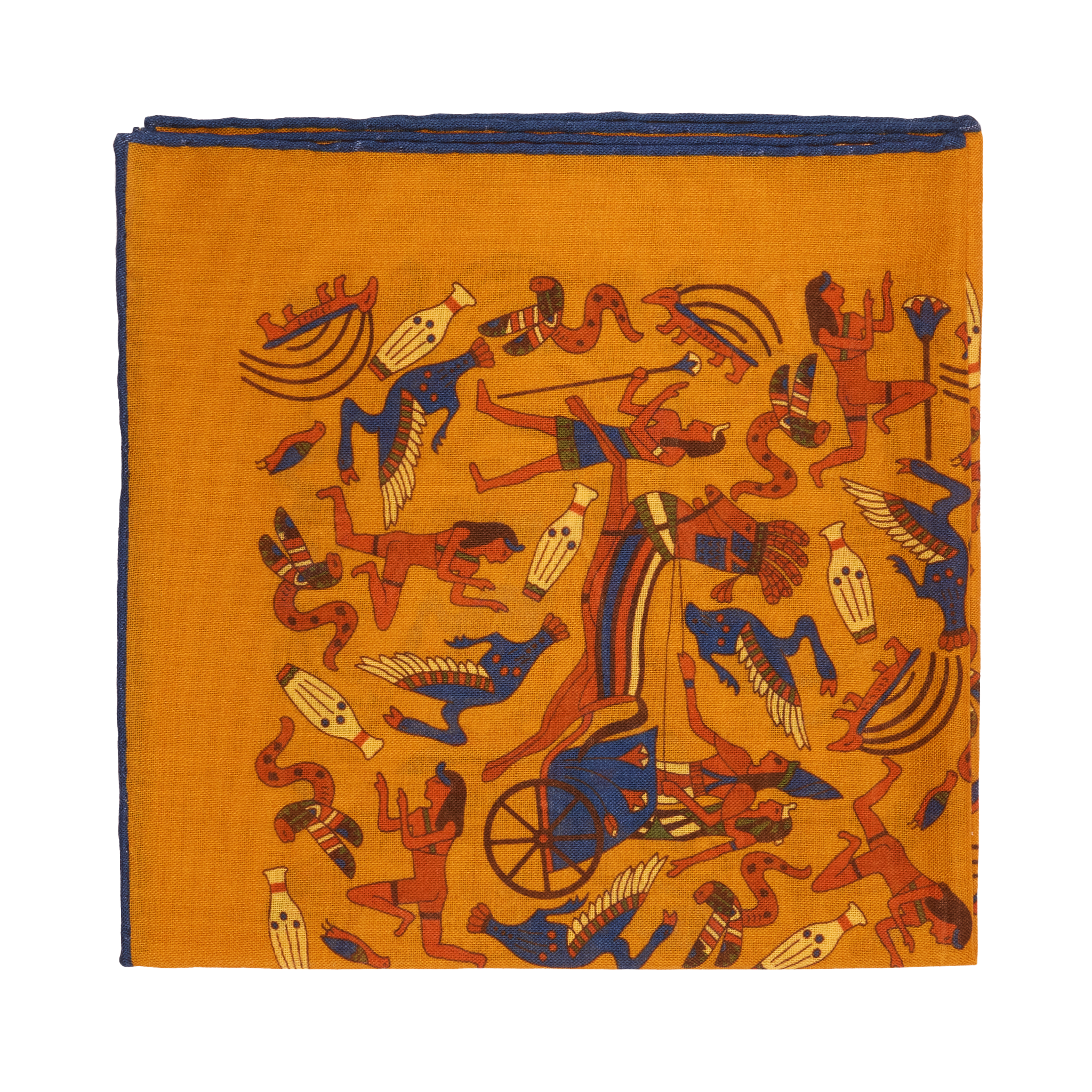 Einstecktuch Ocker & Blau - Antikes-Ägypten-Motiv - Wolle & Seide