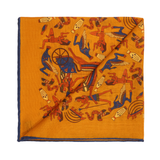 Pochette Ocre & Bleu - Motif Égypte antique - Laine & Soie