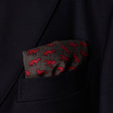 Pochette Gris & Rouge - Motif Renards - Laine & Soie