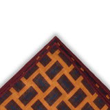 Ochre, Brown & Blue Pocket Square – Rectangle Pattern – Wool & Silk