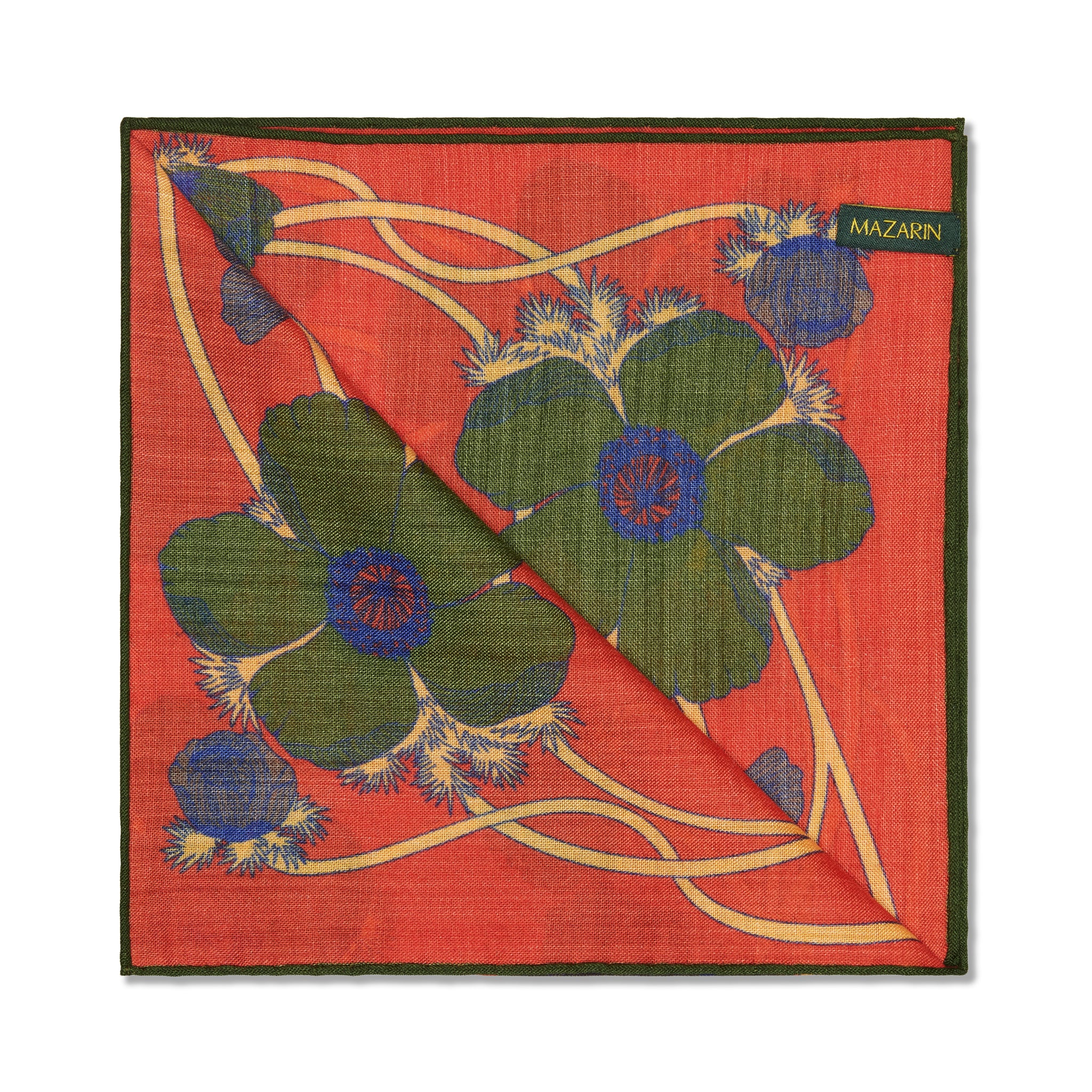 Einstecktuch Orange & Khaki – Art-nouveau-Muster – Wolle & Seide