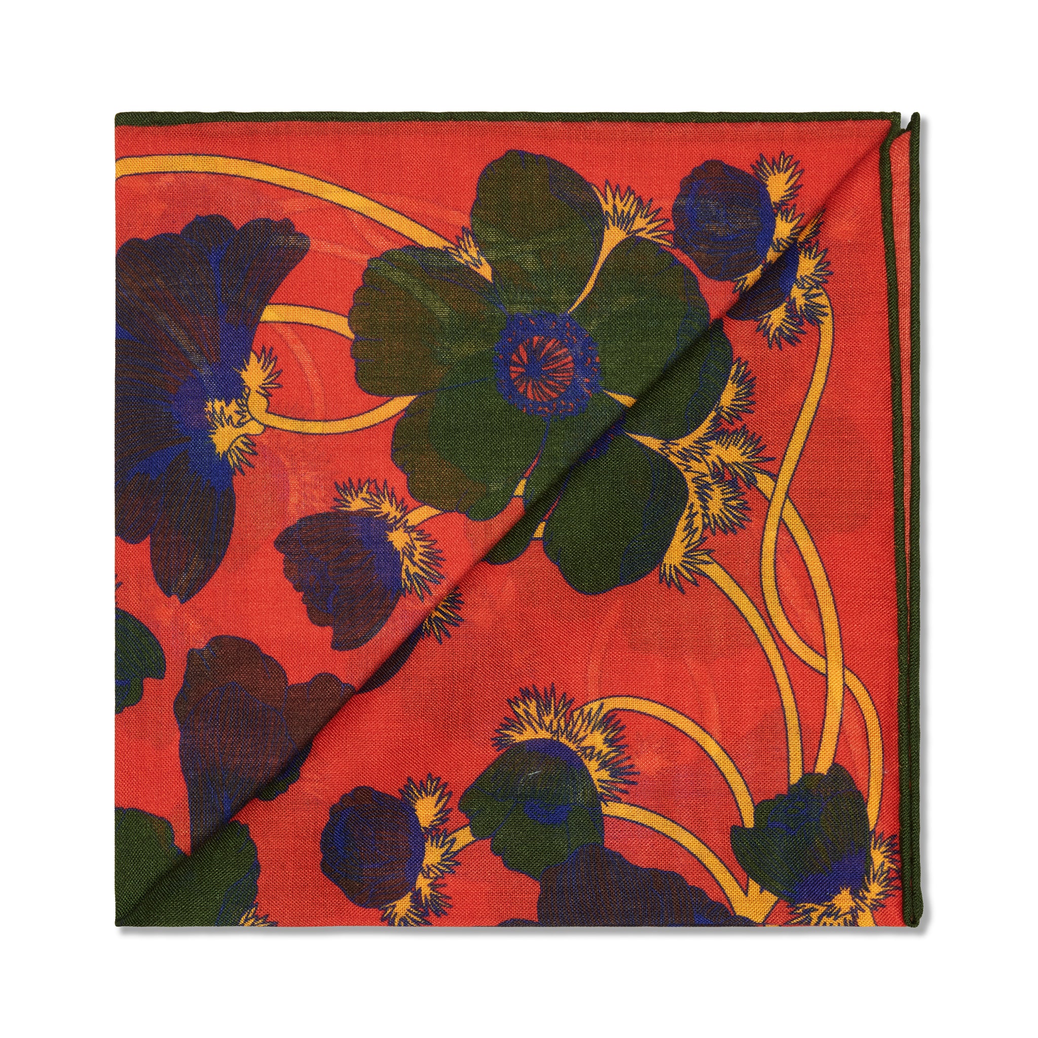 Einstecktuch Orange & Khaki – Art-nouveau-Muster – Wolle & Seide