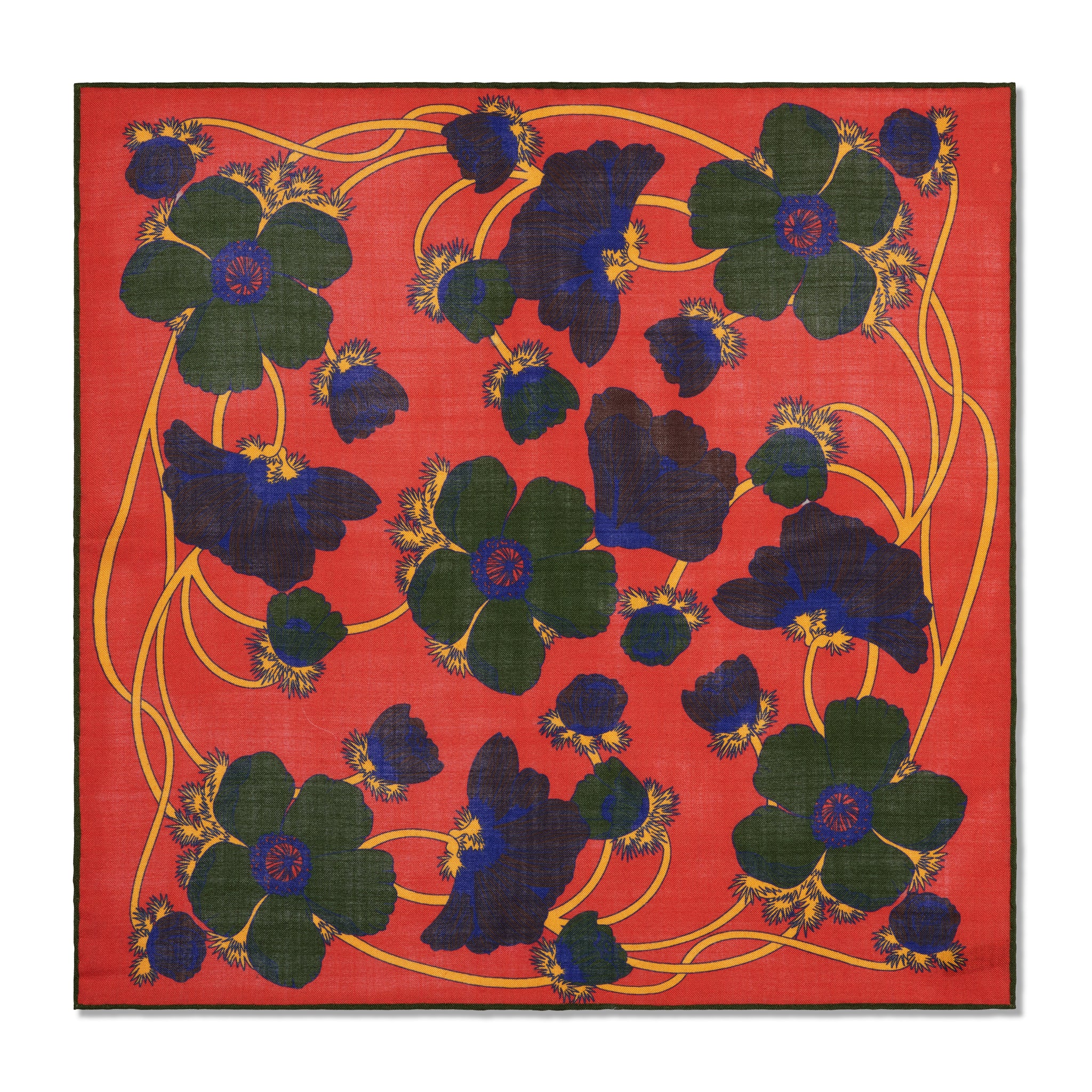 Orange & Khaki Pocket Square – Art Nouveau Pattern – Wool & Silk