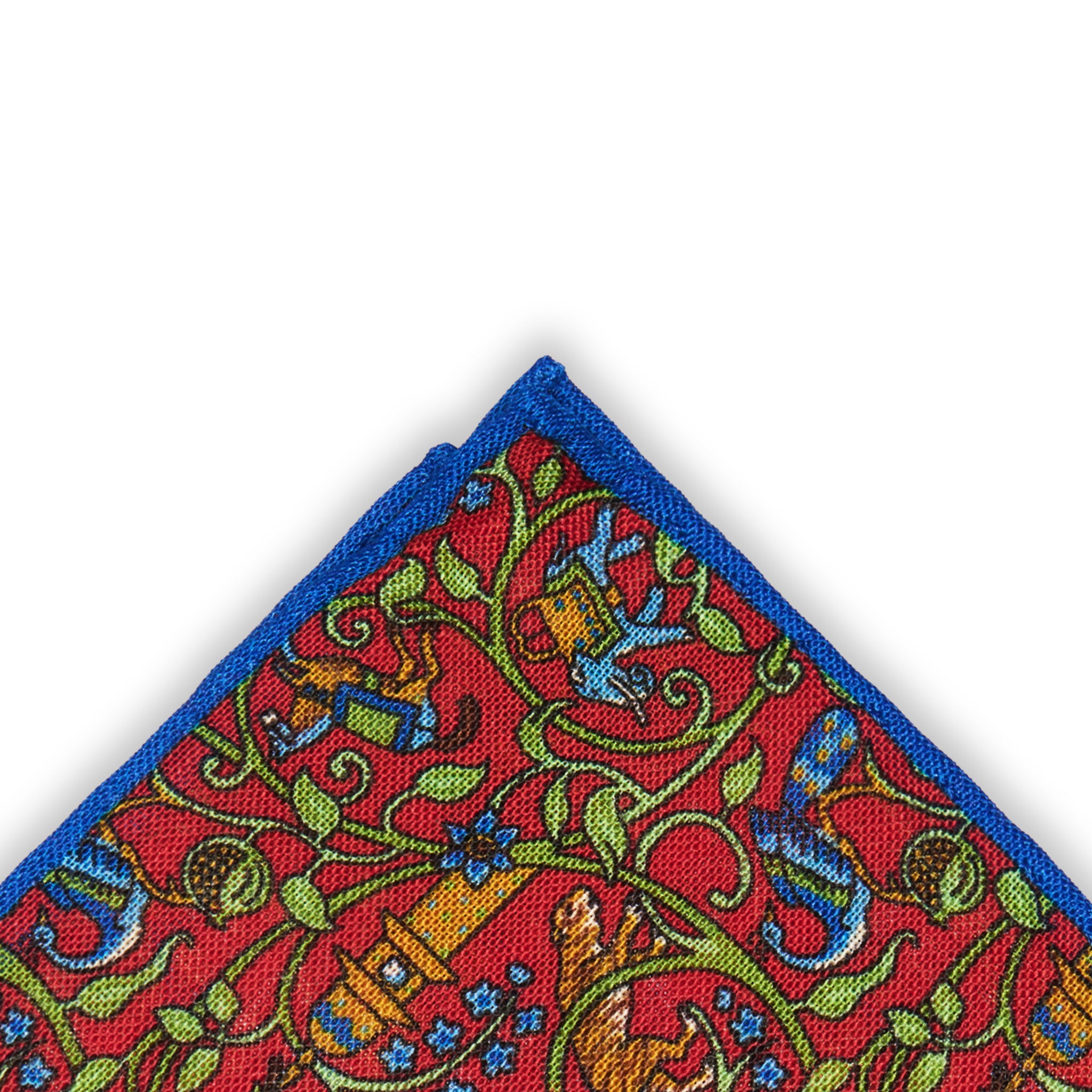 Einstecktuch Rot, Königsblau & Khaki – Bengal-Muster – Wolle & Seide
