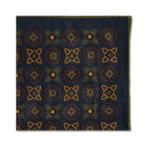 Pochette Marine & Olive & Jaune - Motif Floral - Laine & Soie