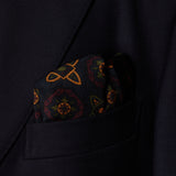 Pochette Marine & Olive & Jaune - Motif Floral - Laine & Soie