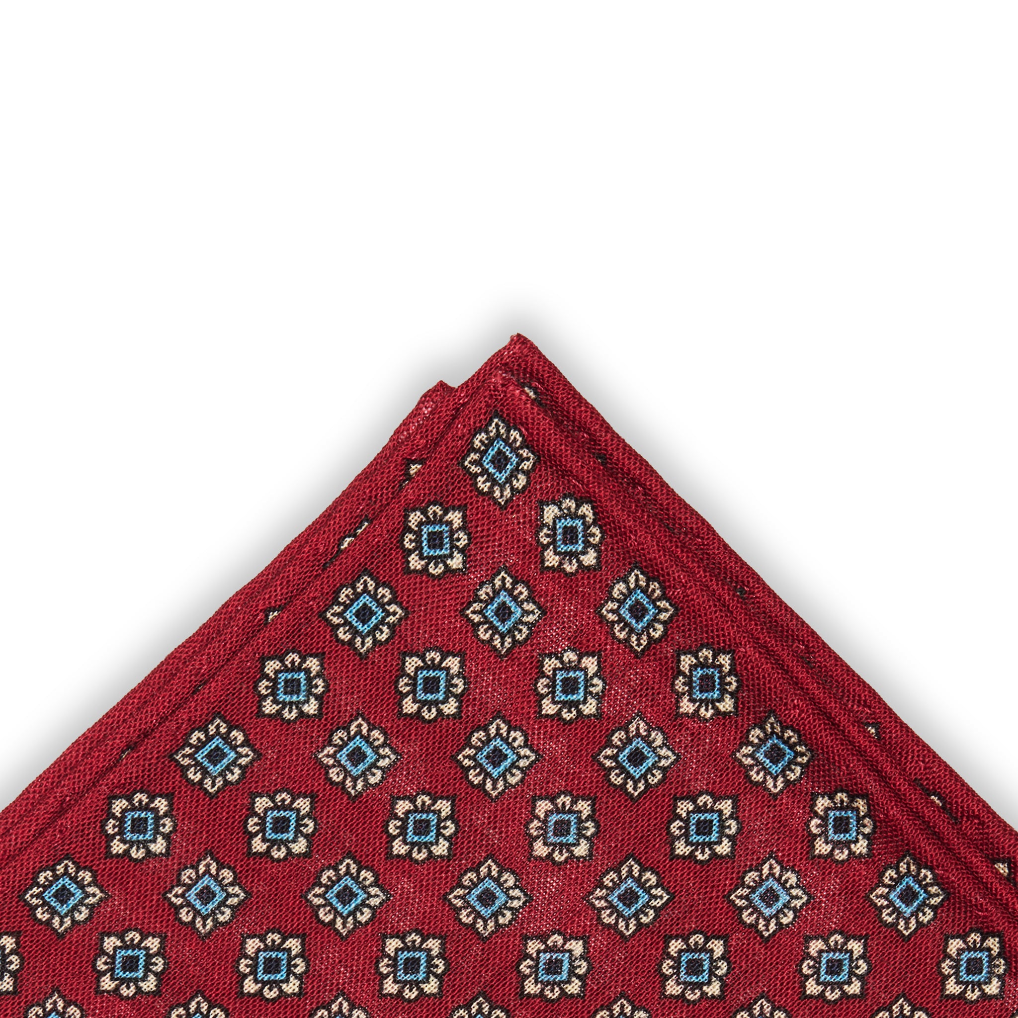 Pochette Rouge framboise, bleu ciel et blanc - Motif Floral - Laine & Soie