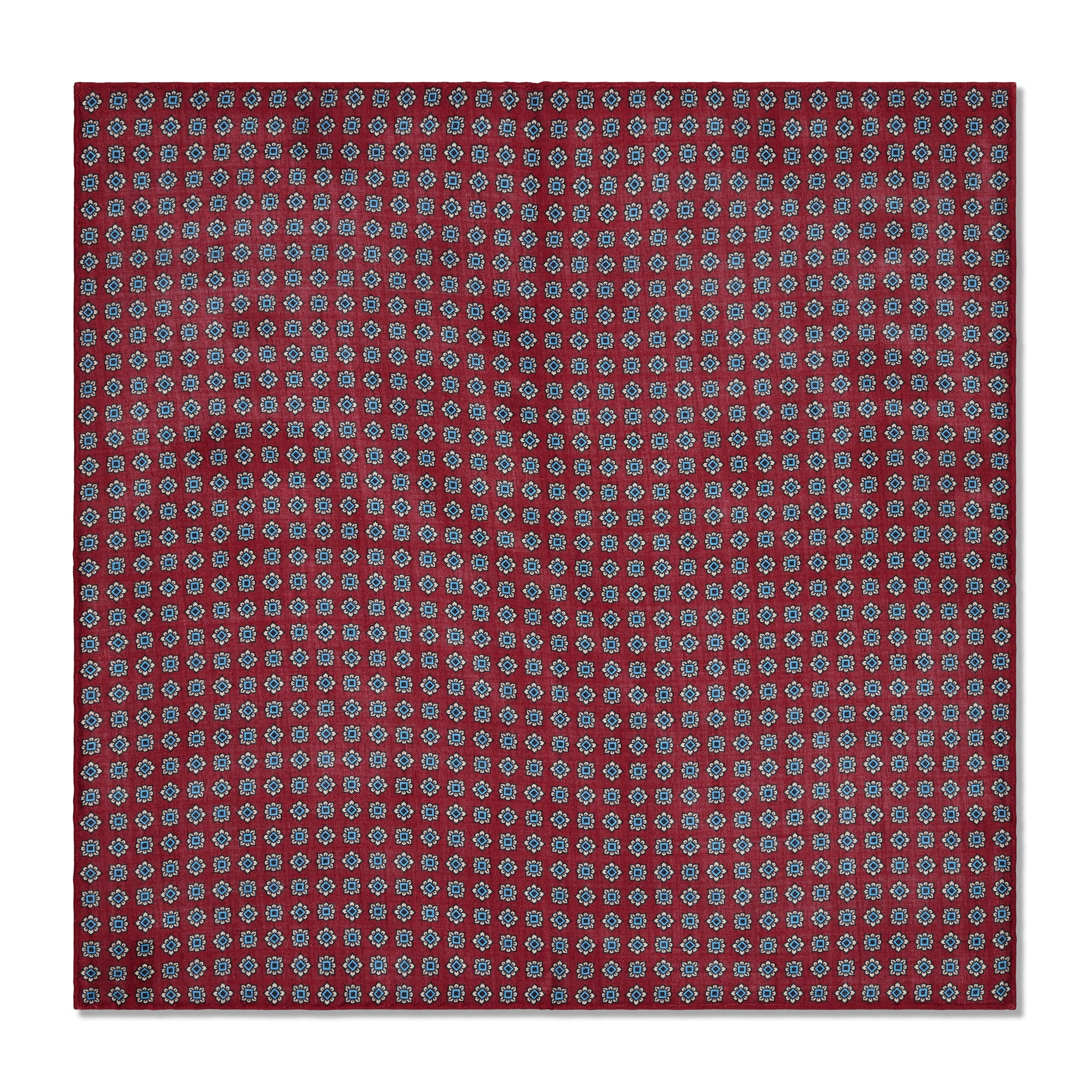 Pochette Rouge framboise, bleu ciel et blanc - Motif Floral - Laine & Soie