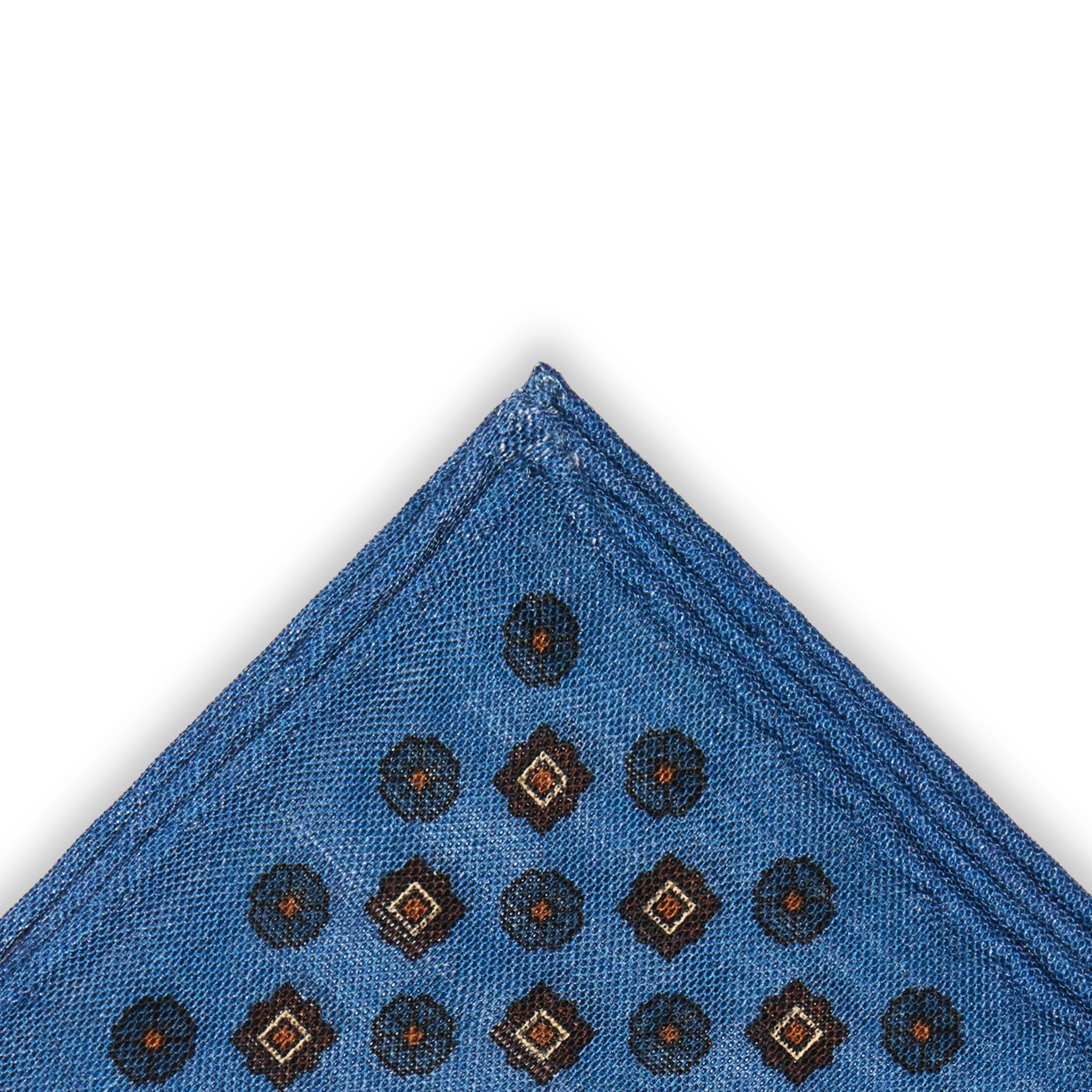 Einstecktuch Nachtblau, Marineblau & Braun – Blumenmuster – Wolle & Seide