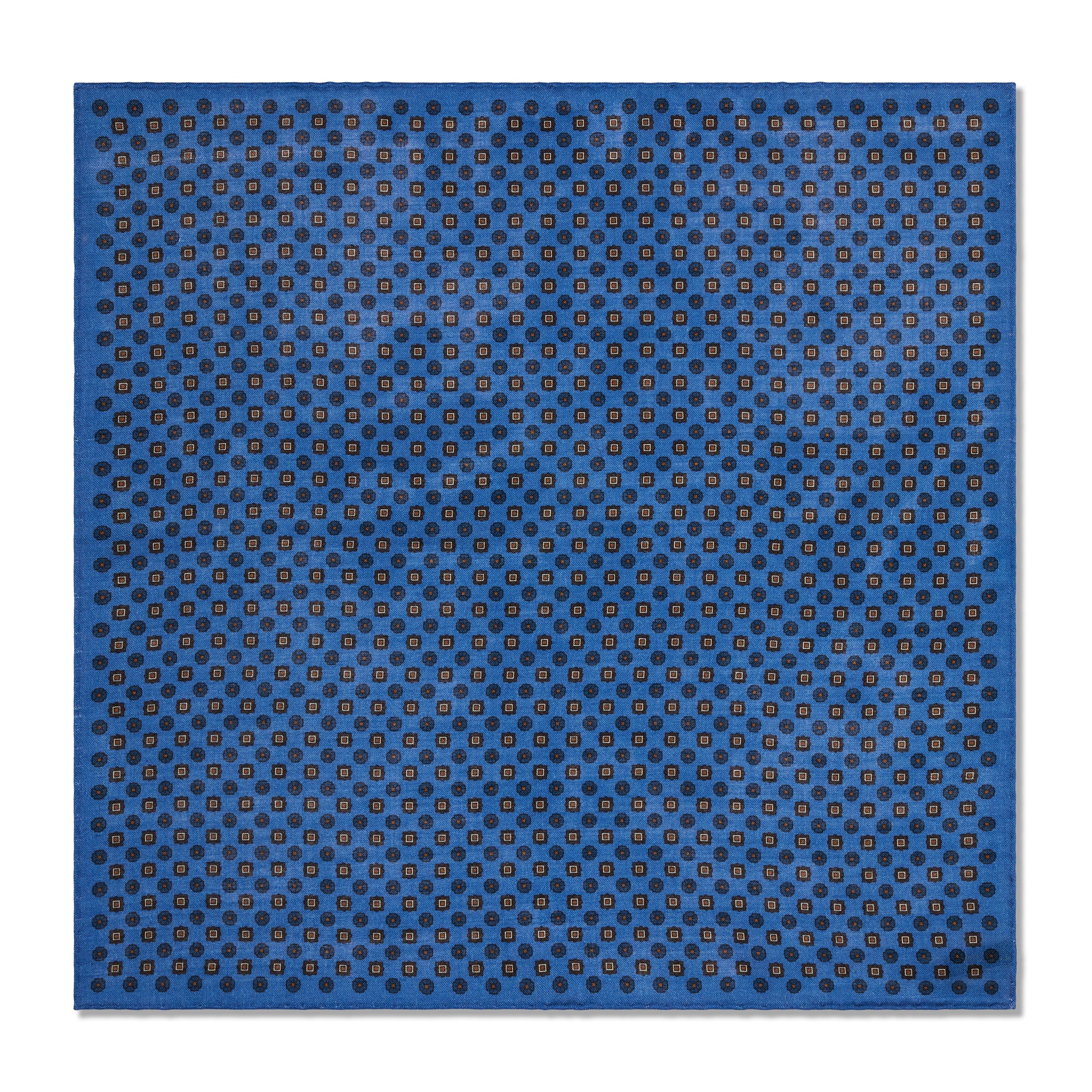 Midnight Blue, Navy & Brown Pocket Square – Floral Pattern – Wool & Silk