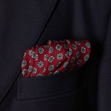 Pochette Rouge framboise, bleu ciel et blanc - Motif Floral - Laine & Soie