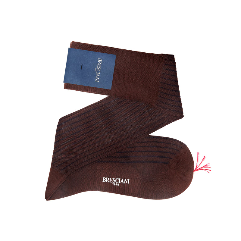 Brown & Navy Blue - Cotton Lisle