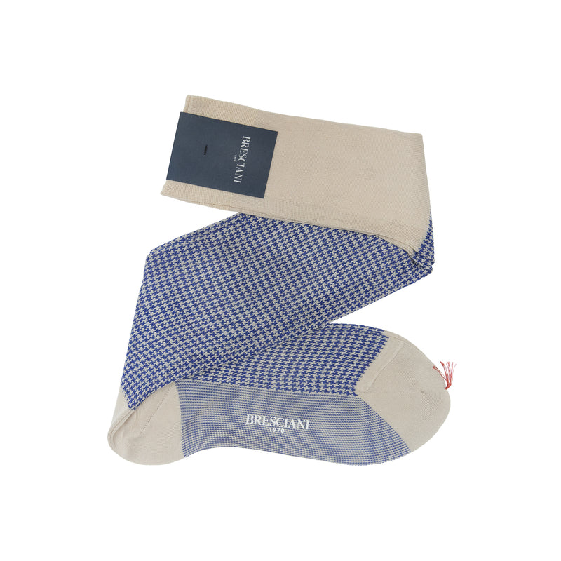 Beige & Bleu roi - Pied-de-poule - Fil d'Écosse