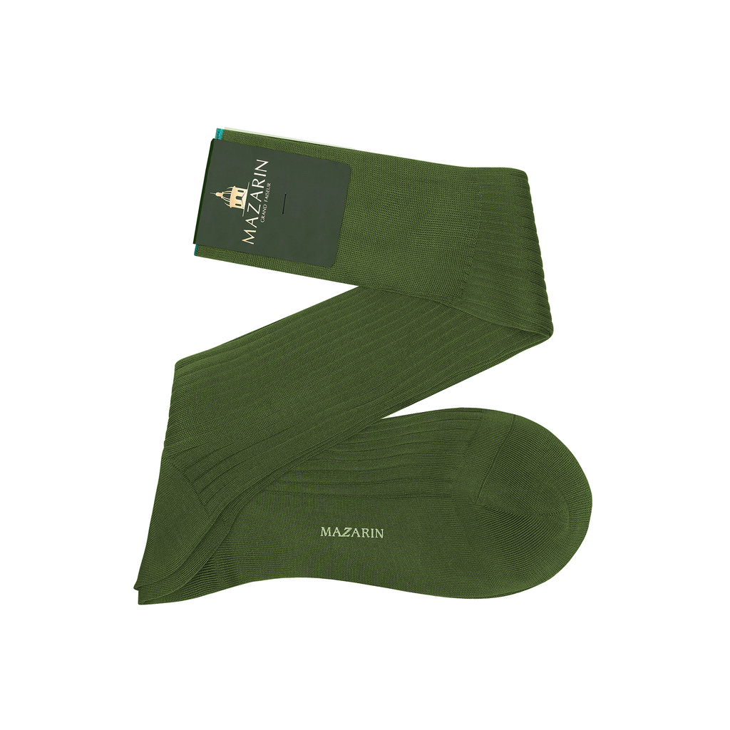 Khaki Green knee-high socks - 100% Cotton lisle - Mazarin Mes Chaussettes Rouges Khaki Green knee-high socks - 100% Cotton lisle - Mazarin Mes Chaussettes Rouges