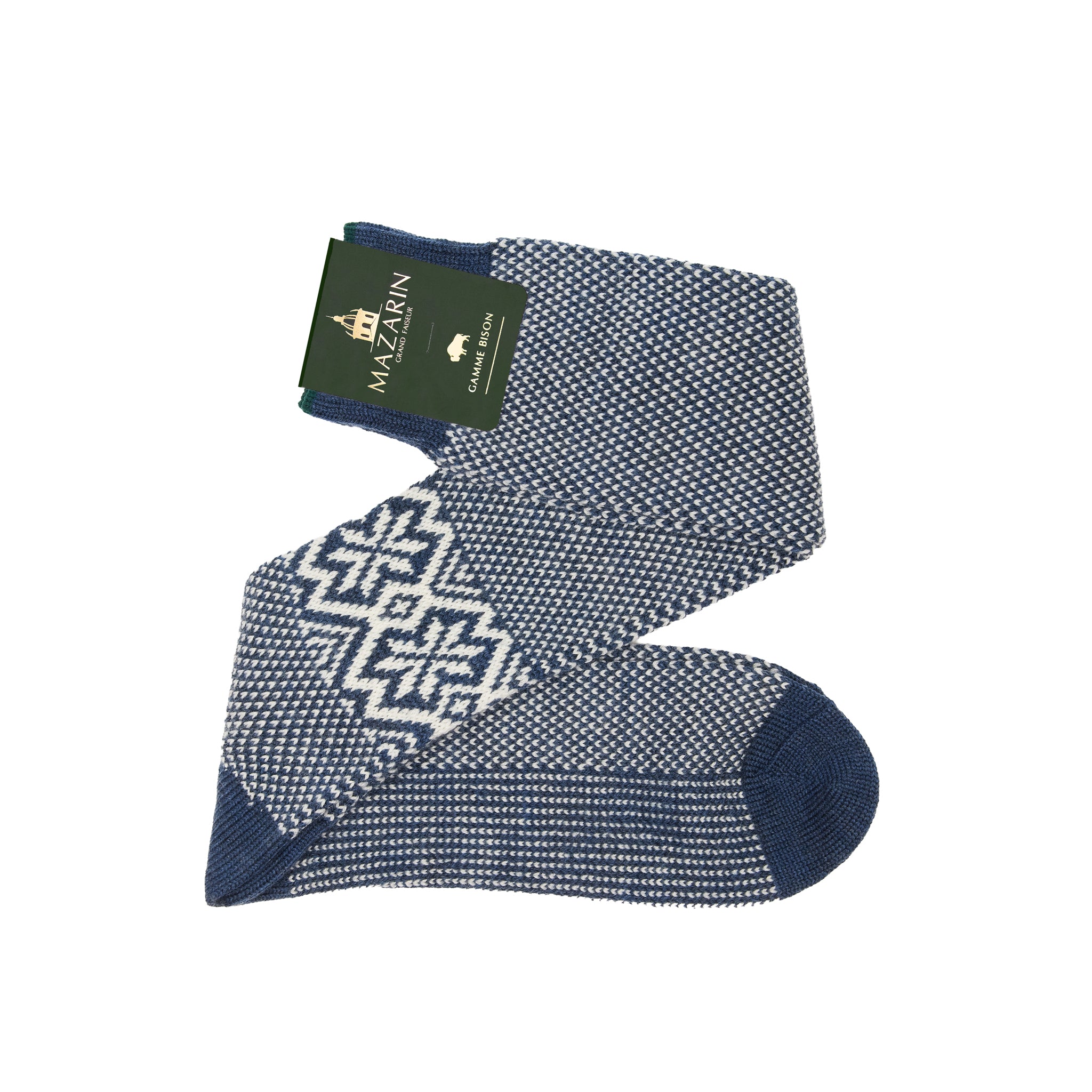 Marineblau & Beige - Norwegermuster Bison-Serie - Wolle