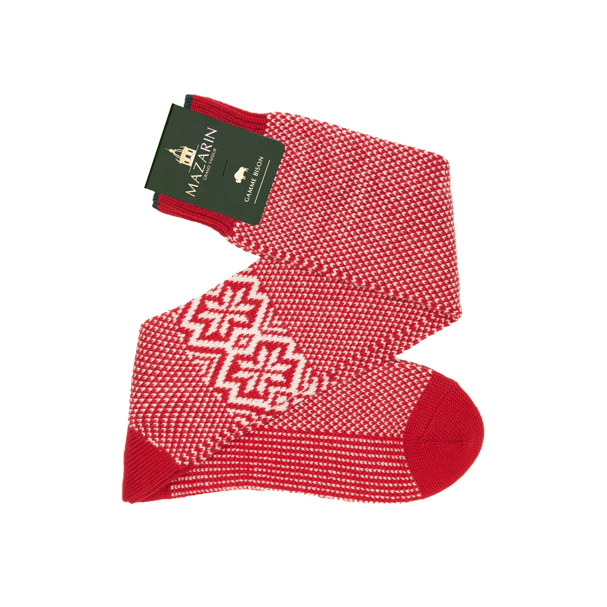 Rot & Creme - Norwegermuster Bison-Serie - Wolle