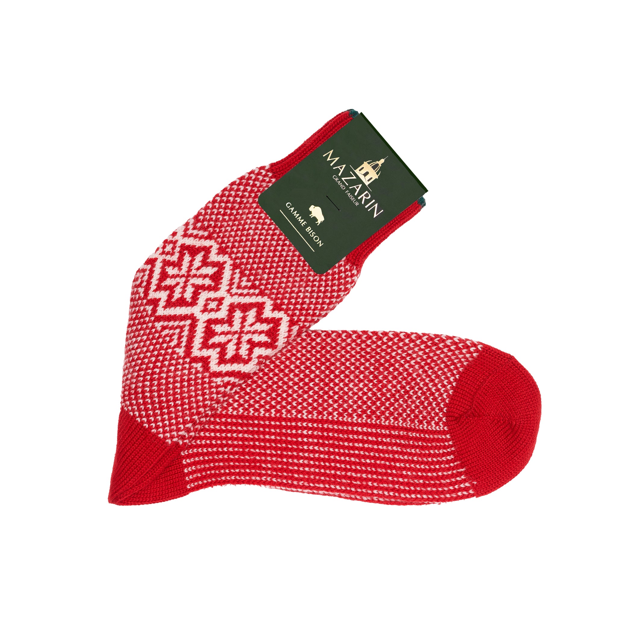 Rot & Creme - Norwegermuster Bison-Serie - Wolle