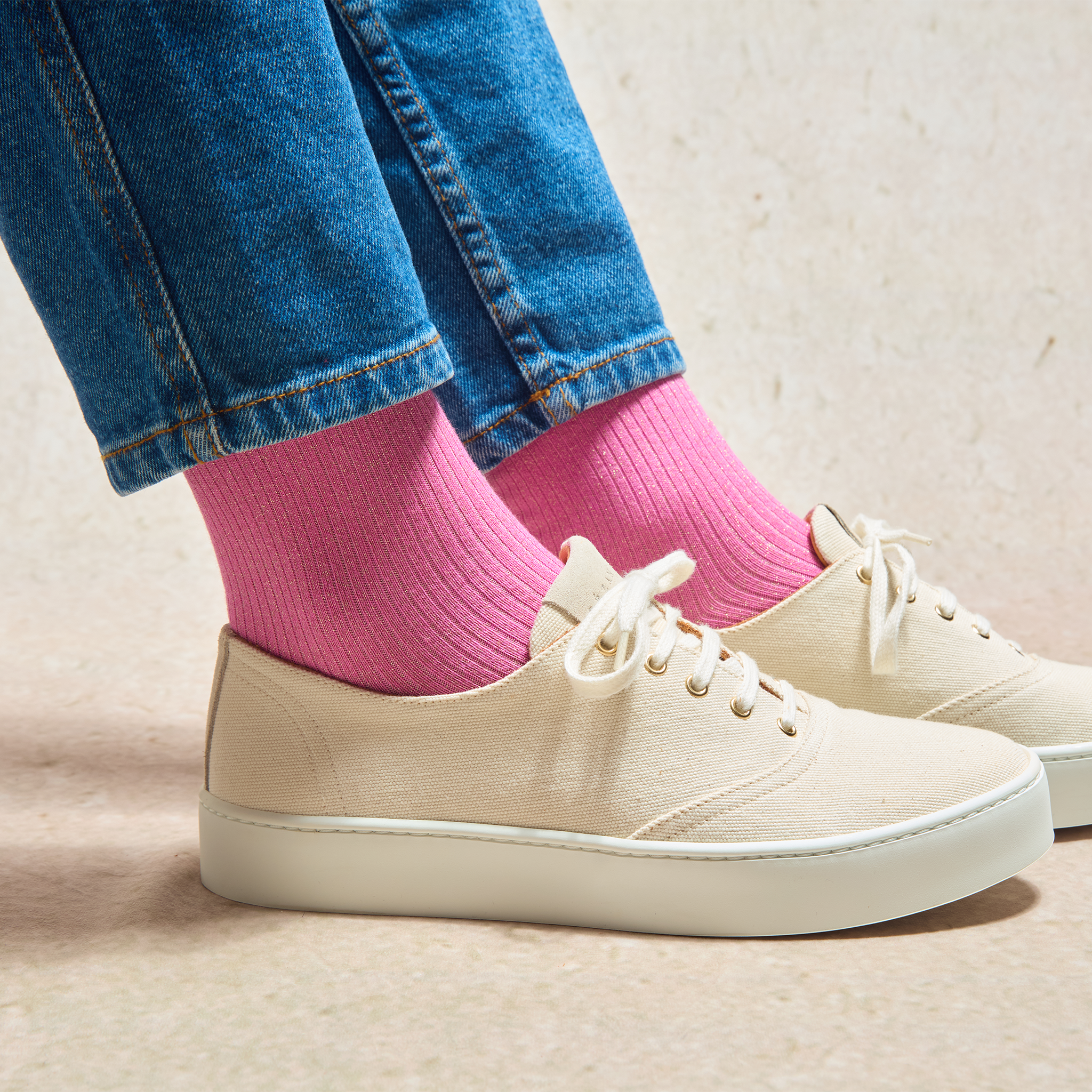Pink and gold cotton glitter socks - Daphné - Mes Chaussettes Rouges