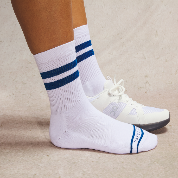 Chaussettes montantes - Blanc/rayures bleu foncé - FEMME | H&M BE Chaussettes montantes - Blanc/rayures bleu foncé - FEMME | H&M BE