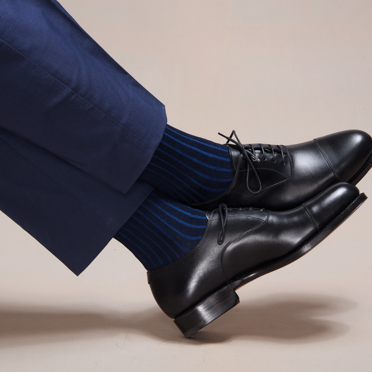 Navy & royal blue striped socks - Super-strong Cotton lisle Navy & royal blue striped socks - Super-strong Cotton lisle