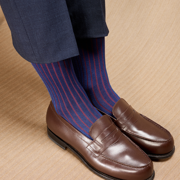 Midnight Blue & Red - Super-Durable Cotton Lisle