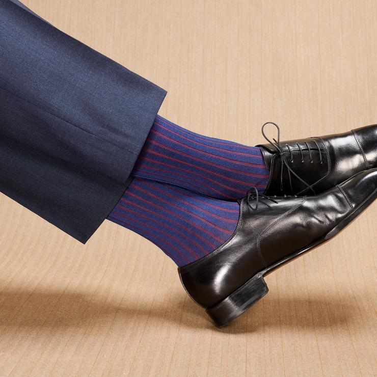 Short blue & red socks in Super-Solid Cotton lisle - Mazarin Mes Chaussettes Rouges Short blue & red socks in Super-Solid Cotton lisle - Mazarin Mes Chaussettes Rouges