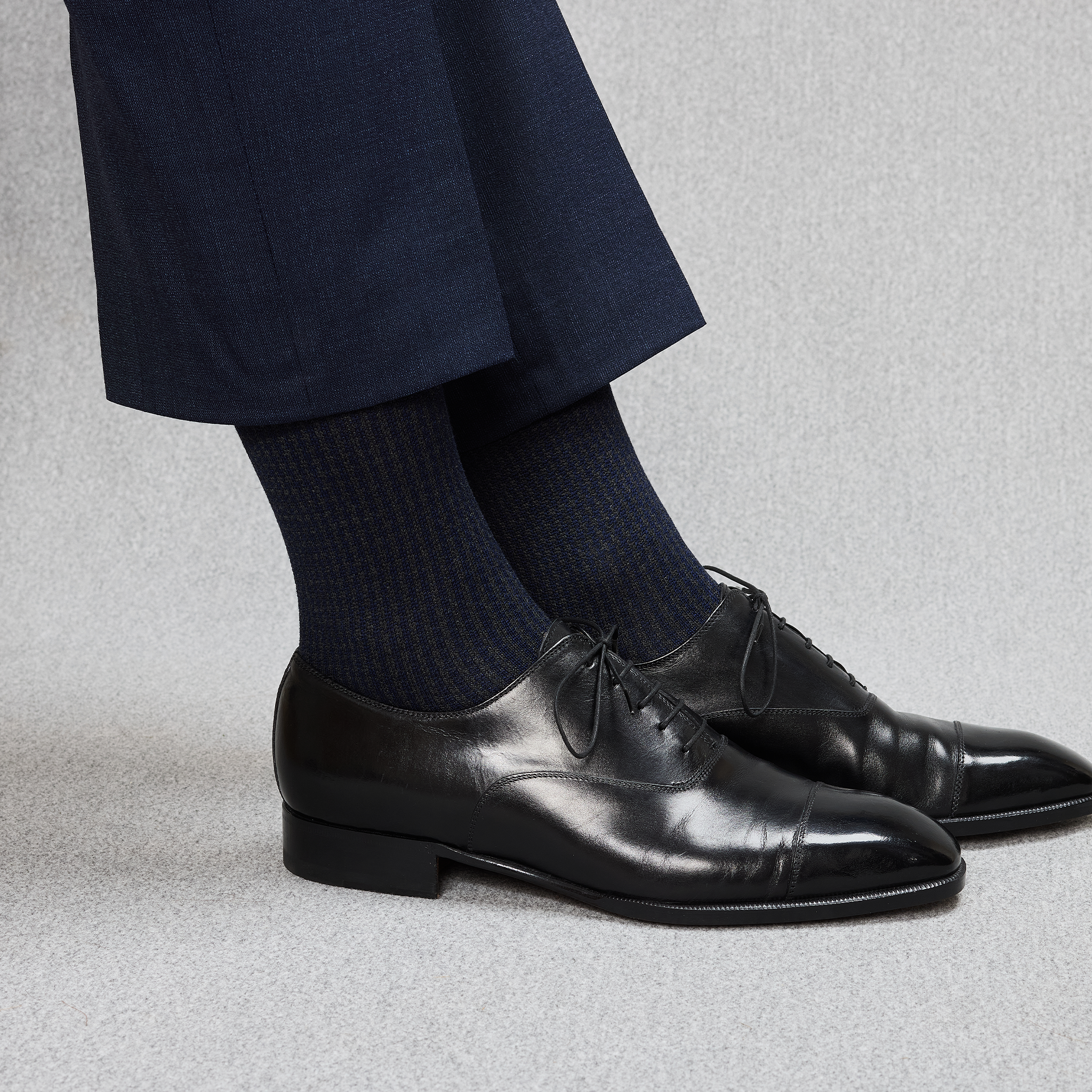 Grau & Marineblau - Hahnentritt - Super-Solid Fil d'Écosse Baumwolle
