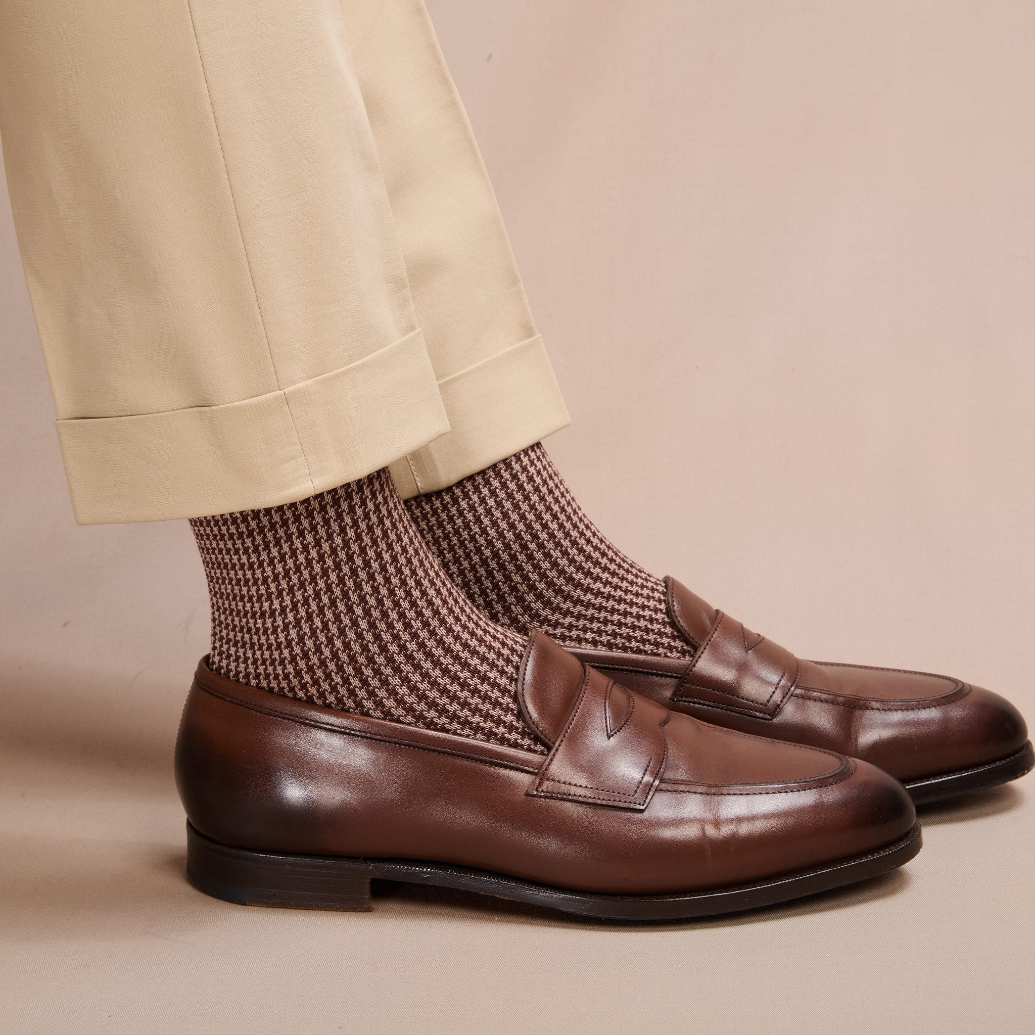 Schokoladenbraun & Beige – Hahnentritt – Super-solid Fil d’Écosse Baumwolle