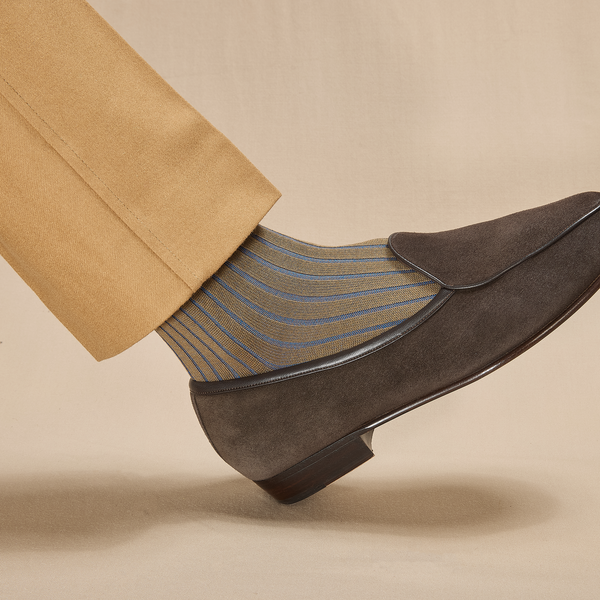 Beige & Royal Blue - Super-durable Cotton Lisle