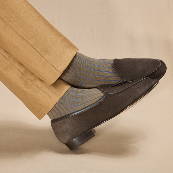 Beige & Royal Blue - Super-durable Cotton Lisle