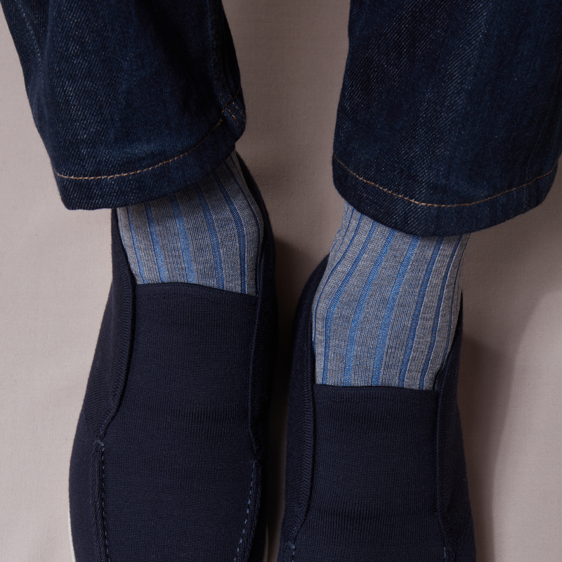 Light grey & Blue - Super-solid Cotton lisle