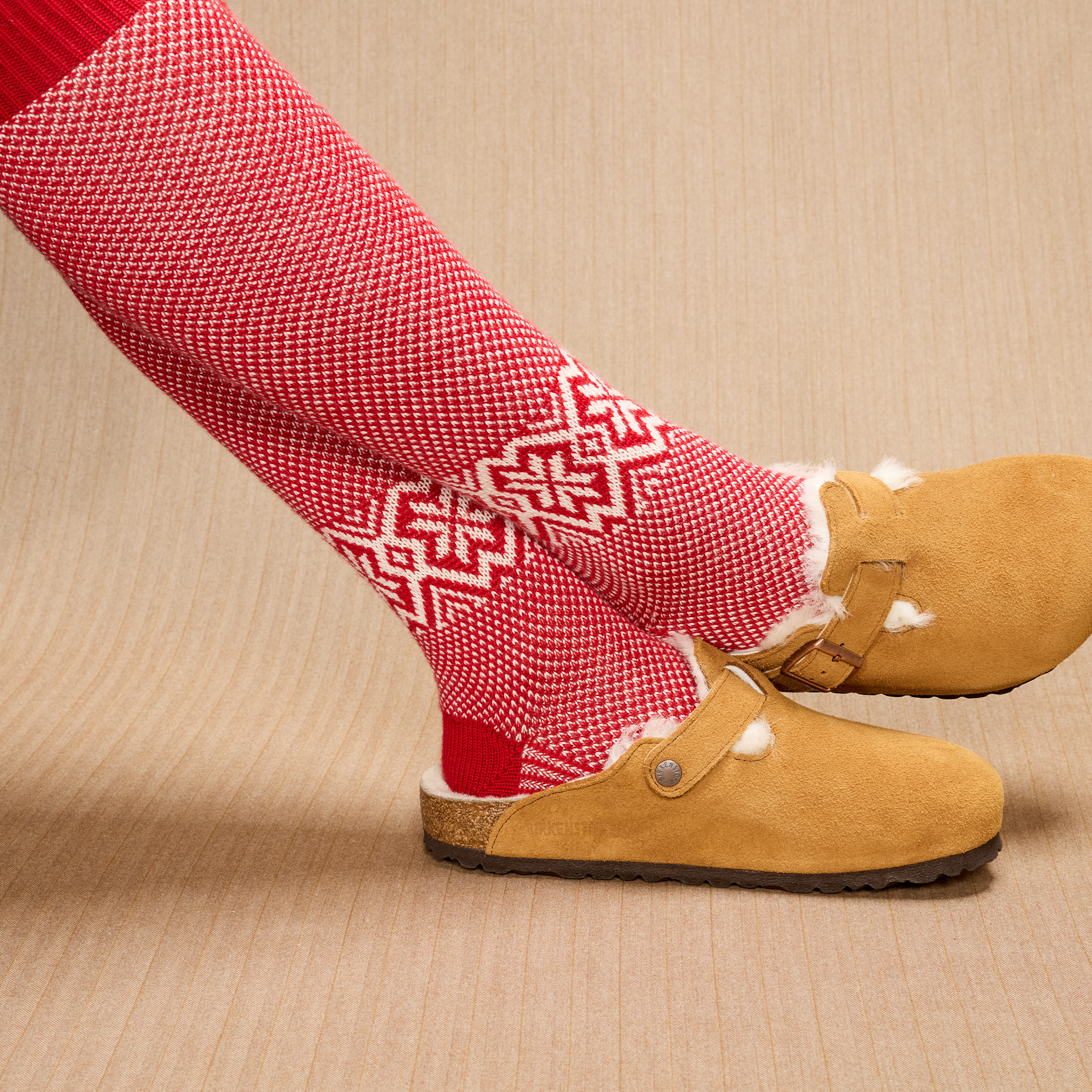 Rot & Creme - Norwegermuster Bison-Serie - Wolle
