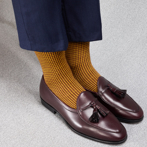 Moutarde & Bordeaux - Pied-de-poule - Super-solide Laine